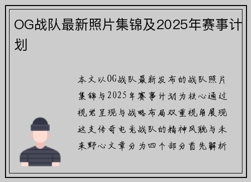 OG战队最新照片集锦及2025年赛事计划