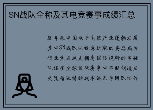 SN战队全称及其电竞赛事成绩汇总